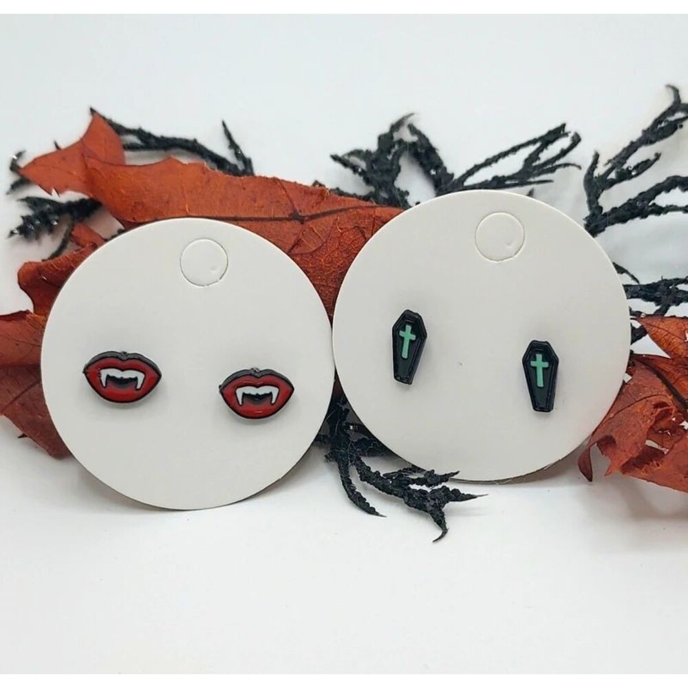 Mini Halloween Earrings Set of 2 Vampire & Coffin NWT